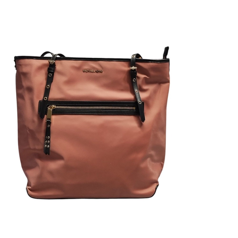 Michael Kors Large Leila Tote Purse Pink Black Nylon Leather Straps‎ 30S9LI1T3C